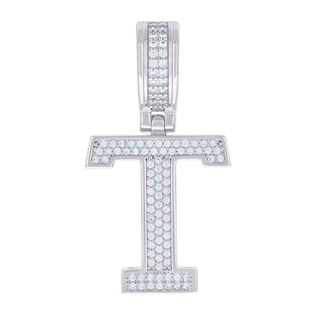 925 Sterling Silver Unisex 0.46ct Moissanite Initial Alphabet T Charm Pendant