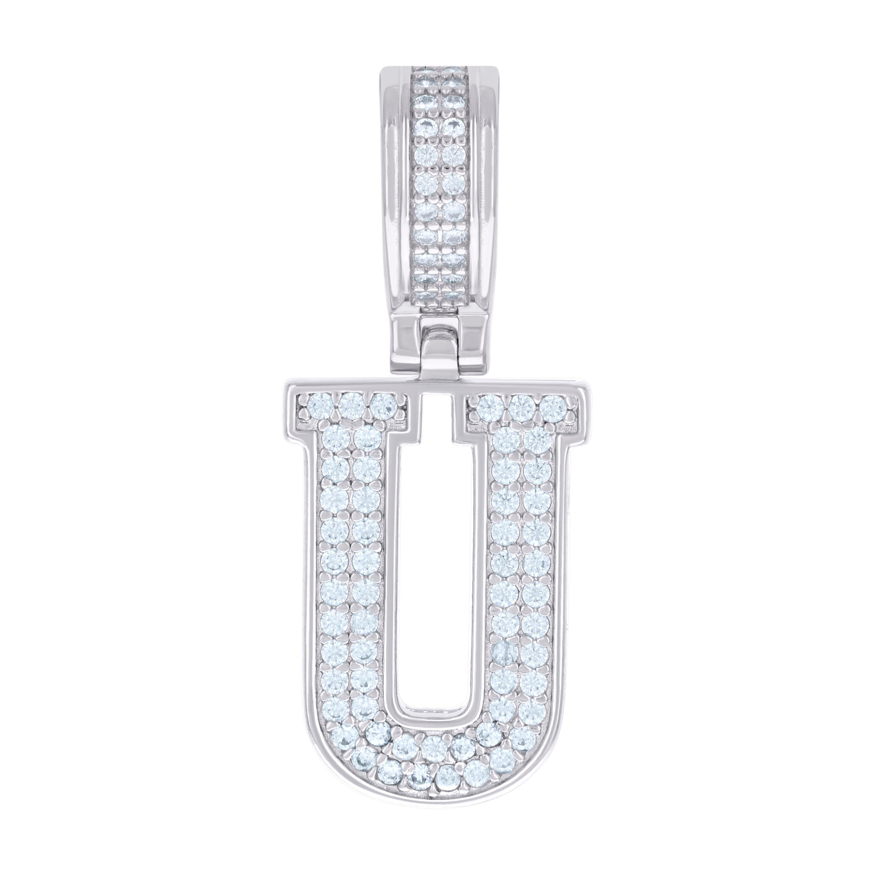 925 Sterling Silver Unisex 0.61ct Moissanite Initial Alphabet U Charm Pendant