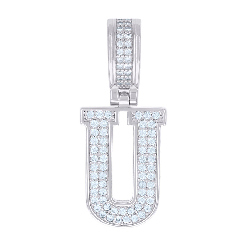 925 Sterling Silver Unisex 0.61ct Moissanite Initial Alphabet U Charm Pendant