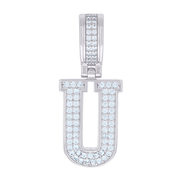 925 Sterling Silver Unisex 0.61ct Moissanite Initial Alphabet U Charm Pendant