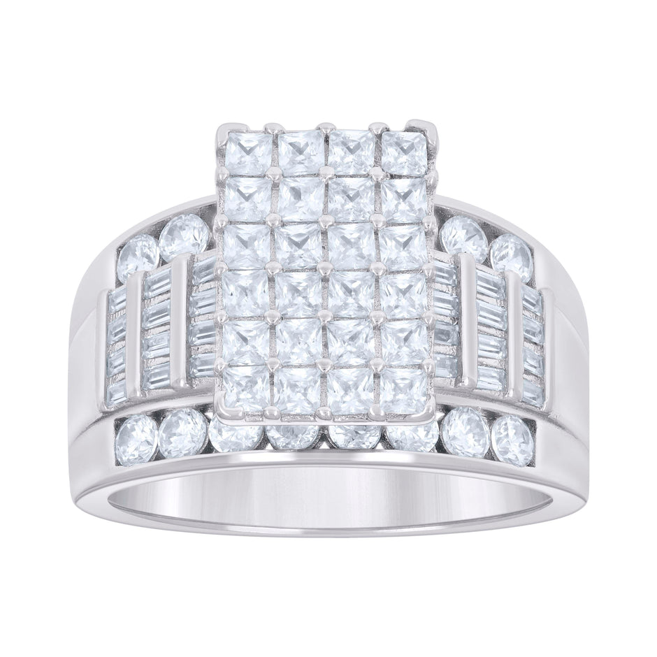 925 Sterling Silver Womens Baguette 1.96ct Round 1.13ct Moissanite Cinderella Ring Size 7