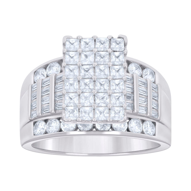 925 Sterling Silver Womens Baguette 1.96ct Round 1.13ct Moissanite Cinderella Ring Size 8 - SLV-135428