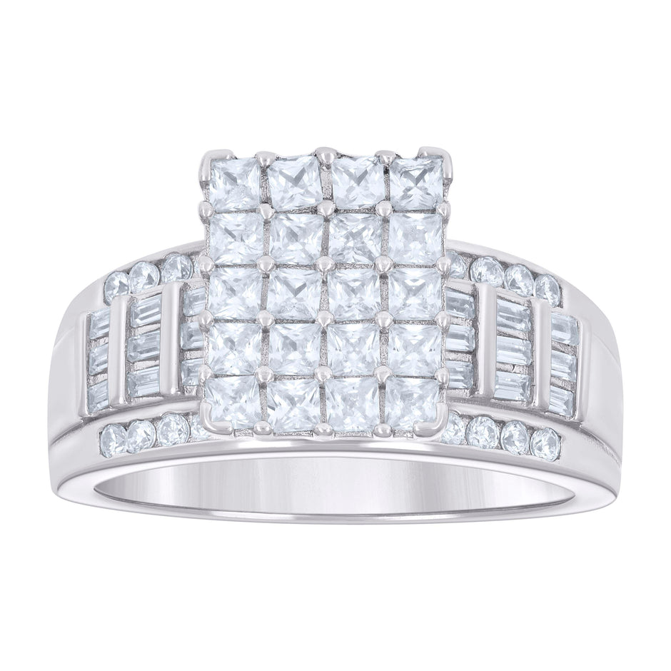 925 Sterling Silver Womens Baguette 1.58ct Round 0.33ct Moissanite Cinderella Ring Size 8 - SLV-135434