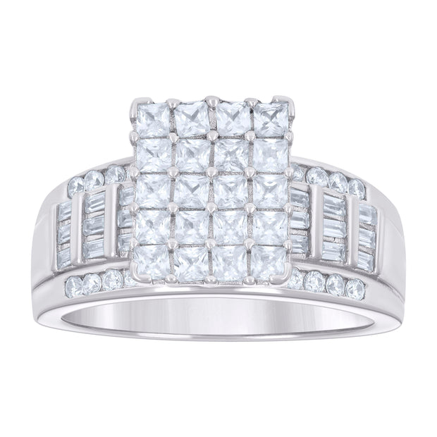 925 Sterling Silver Womens Baguette 1.58ct Round 0.33ct Moissanite Cinderella Ring Size 8 - SLV-135434