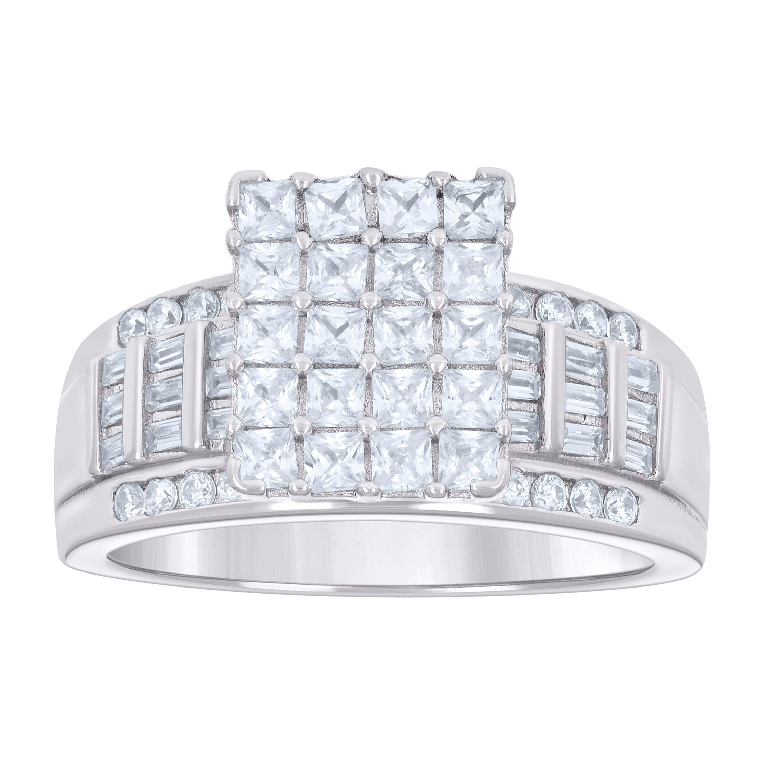 925 Sterling Silver Womens Baguette 1.58ct Round 0.33ct Moissanite Cinderella Ring Size 9 - SLV-135435