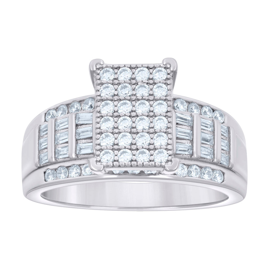 925 Sterling Silver Mens Round Baguette 0.71ct, 0.47ct Moissanite Fashion Ring Size 8 - SLV-135440
