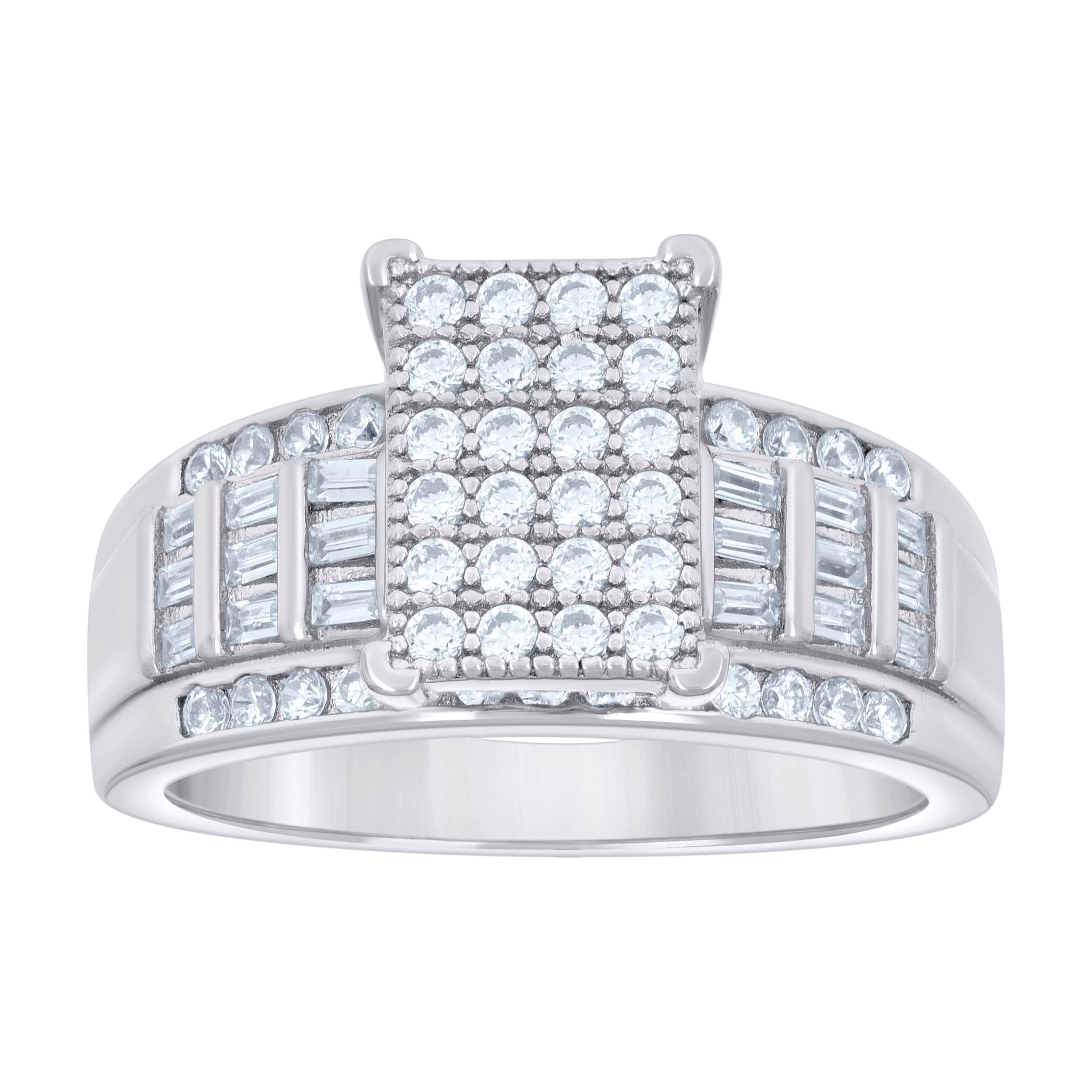 925 Sterling Silver Mens Round Baguette 0.71ct, 0.47ct Moissanite Fashion Ring Size 9 - SLV-135441