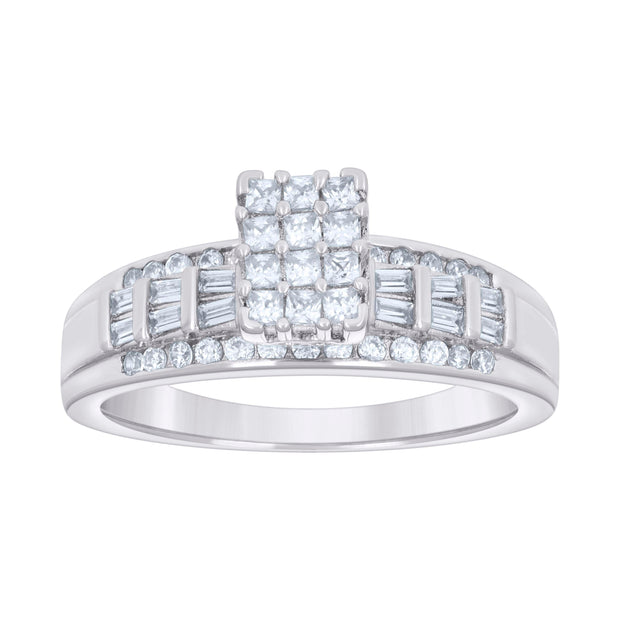 925 Sterling Silver Womens Baguette 0.60ct Round 0.26ct Moissanite Cinderella Ring Size 7 - SLV-135451