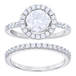 925 Sterling Silver Womens 1.82ct Moissanite Halo Round Duo Ring Bridal Set Ring Size 8 - SLV-135464