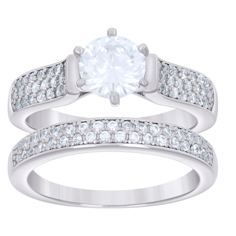 925 Sterling Silver Womens 1.72ct Moissanite Duo Ring Bridal Set Ring Size 6