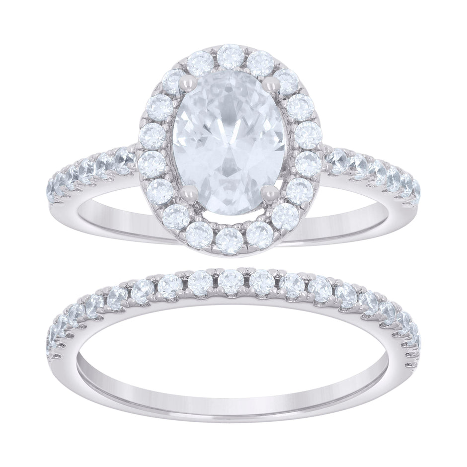 925 Sterling Silver Womens Round Oval 0.74ct, 1.50ct Moissanite Oval Wedding/Engagement Duo Ring Set Ring Size 8 - SLV-135474