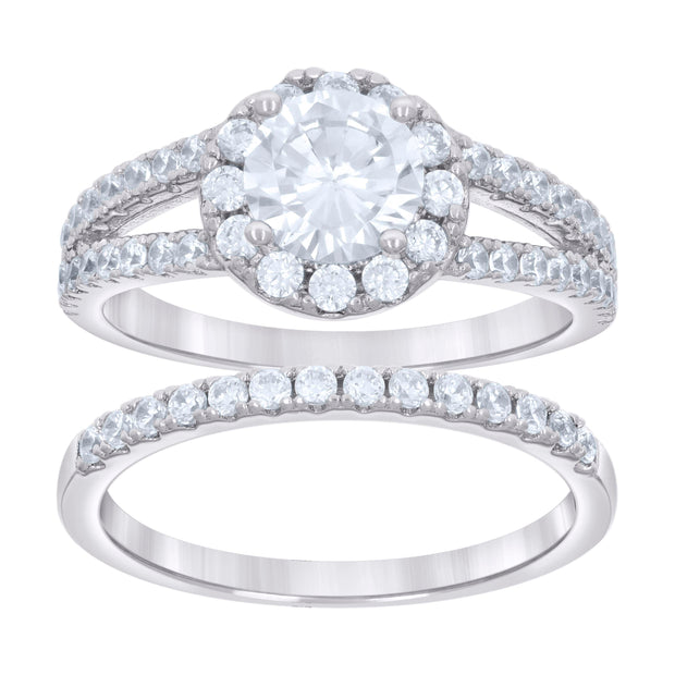 925 Sterling Silver Womens 2.28ct Moissanite Duo Ring Bridal Set Ring Size 6