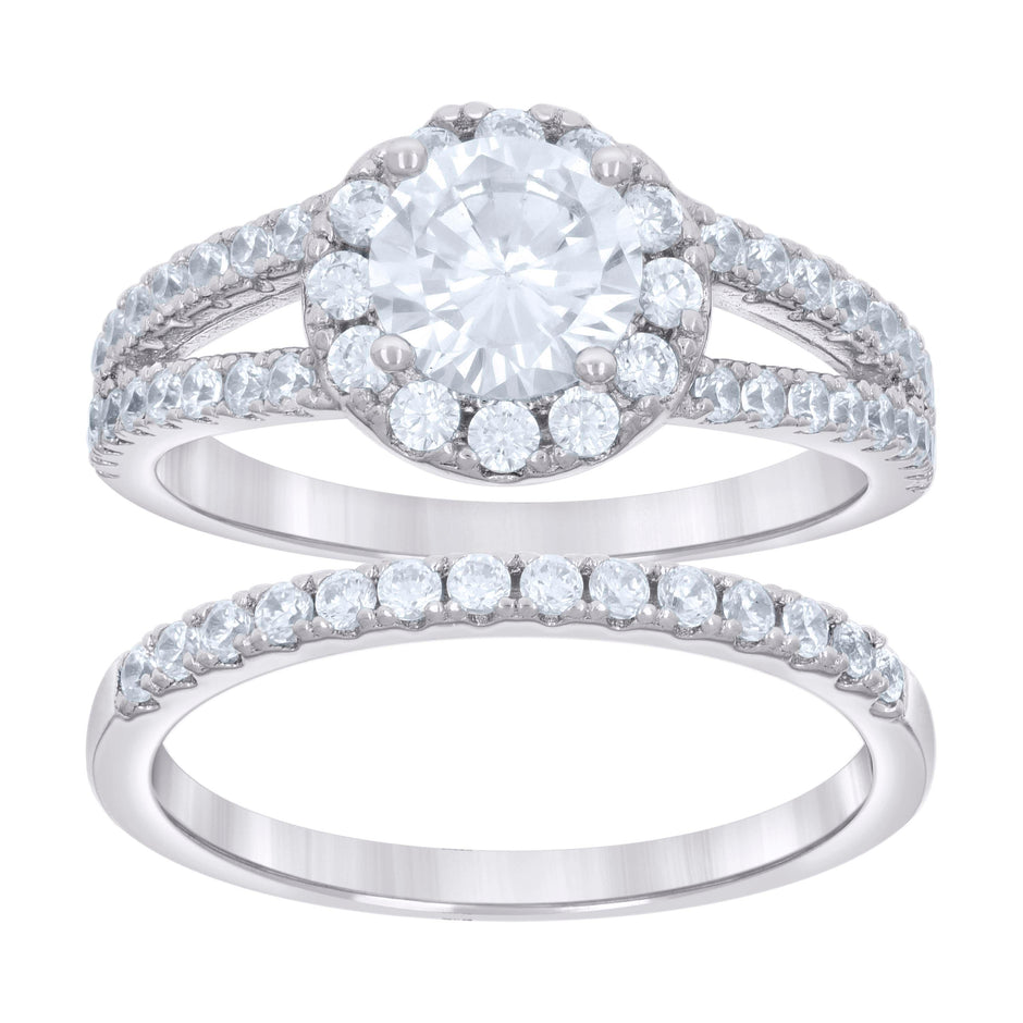 925 Sterling Silver Womens 2.28ct Moissanite Duo Ring Bridal Set Ring Size 7 - SLV-135478