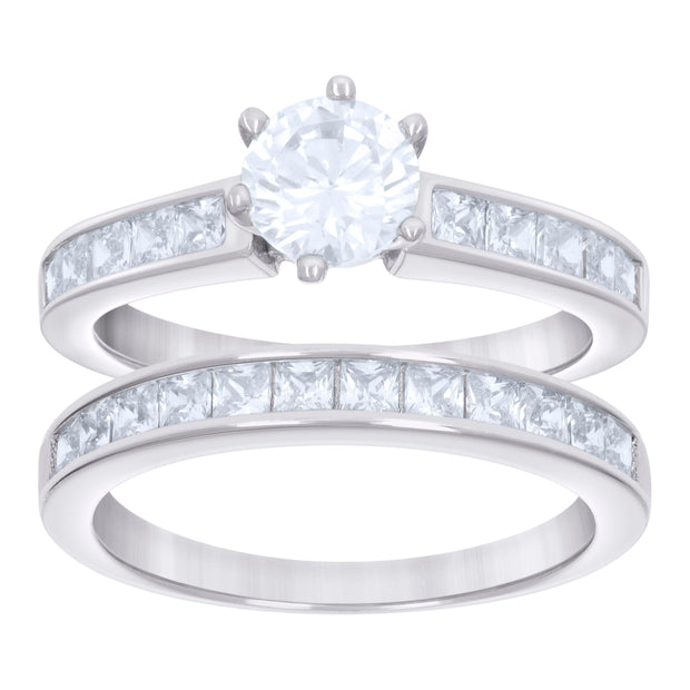 925 Sterling Silver Womens Round Princess-cut 0.80ct, 1.22ct Moissanite Wedding/Engagement Duo Ring Set Ring Size 6