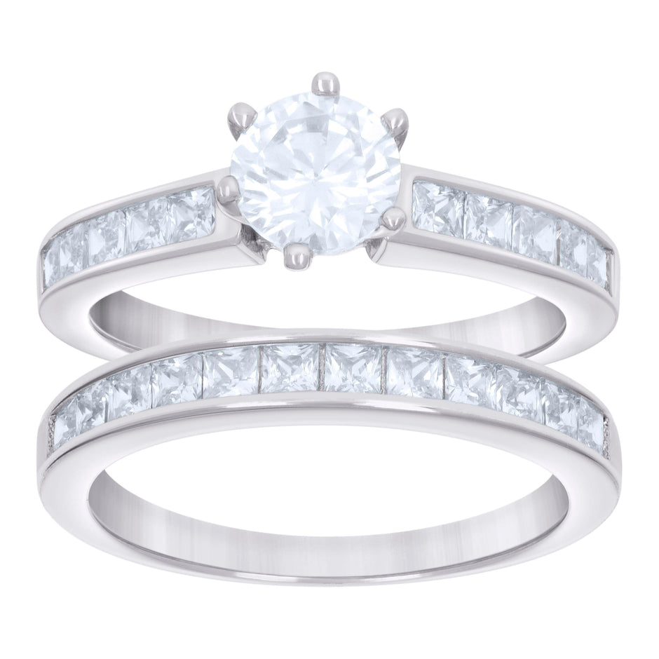 925 Sterling Silver Womens Round Princess-cut 0.80ct, 1.22ct Moissanite Wedding/Engagement Duo Ring Set Ring Size 9 - SLV-135490