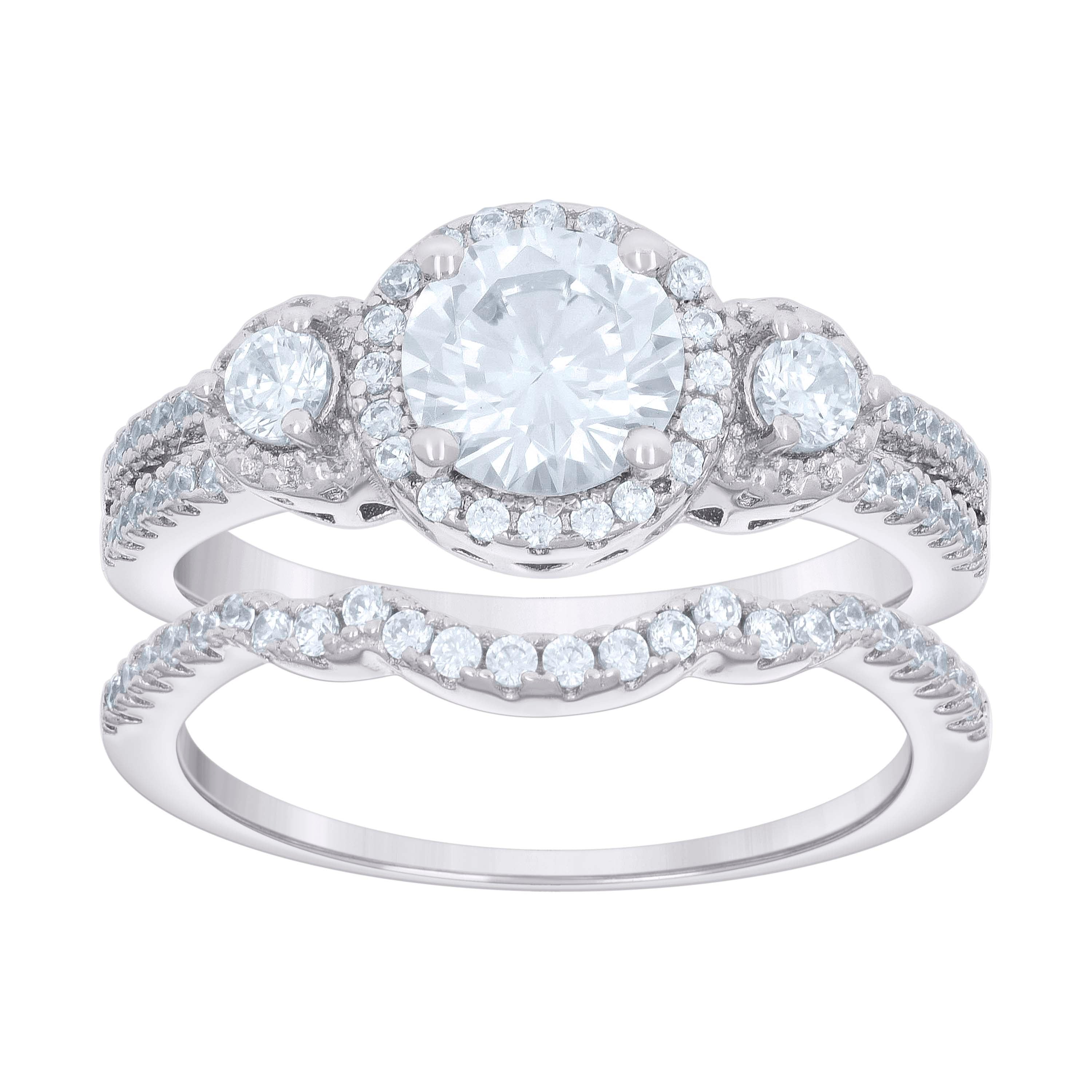925 Sterling Silver Womens 1.82ct Moissanite Duo Ring Bridal Set Ring Size 9 - SLV-135495