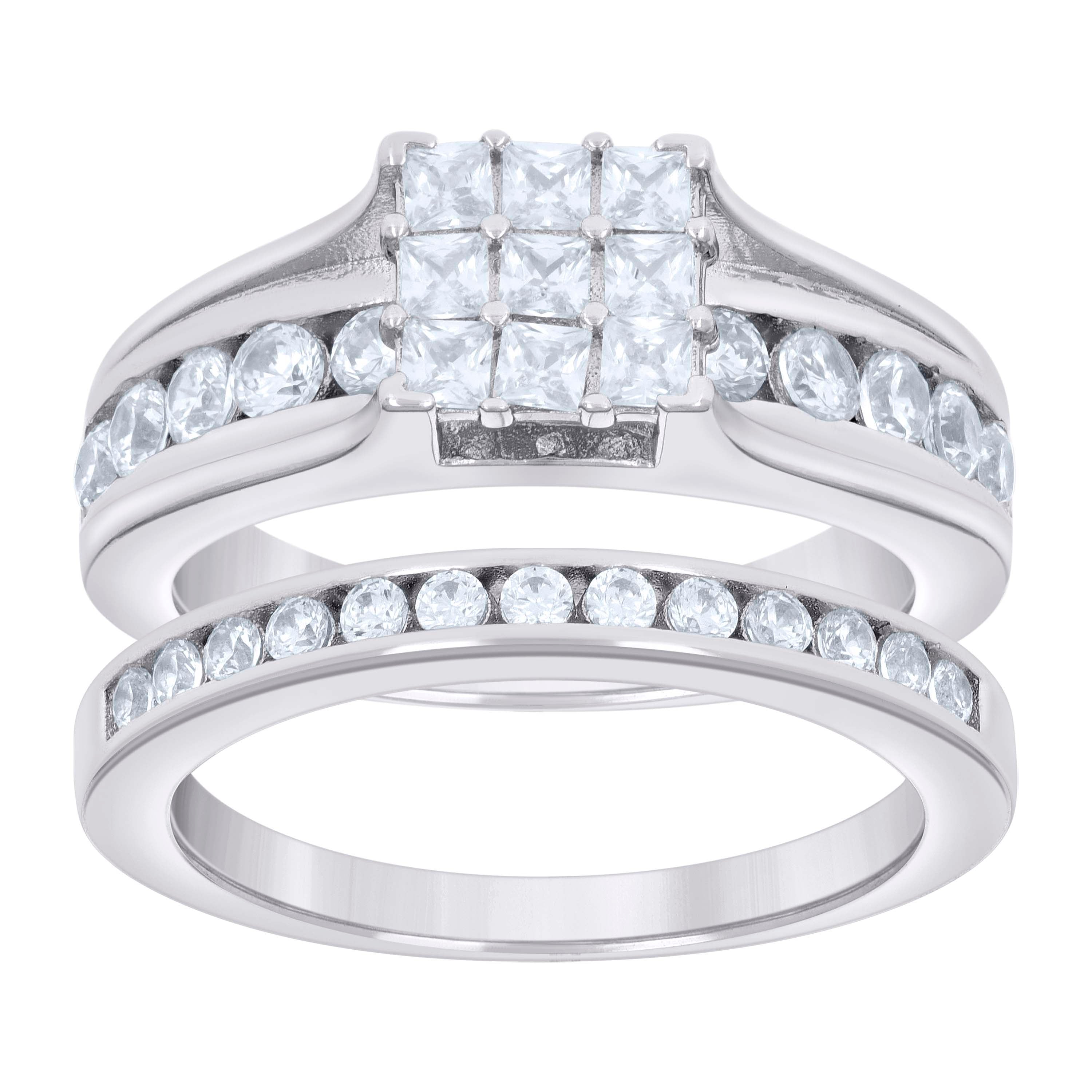 925 Sterling Silver Womens Baguette 0.50ct Round 1.04ct Moissanite Duo Ring Bridal Set Ring Size 10 - SLV-135501