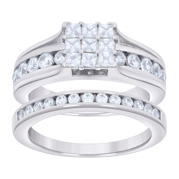925 Sterling Silver Womens Baguette 0.50ct Round 1.04ct Moissanite Duo Ring Bridal Set Ring Size 10 - SLV-135501