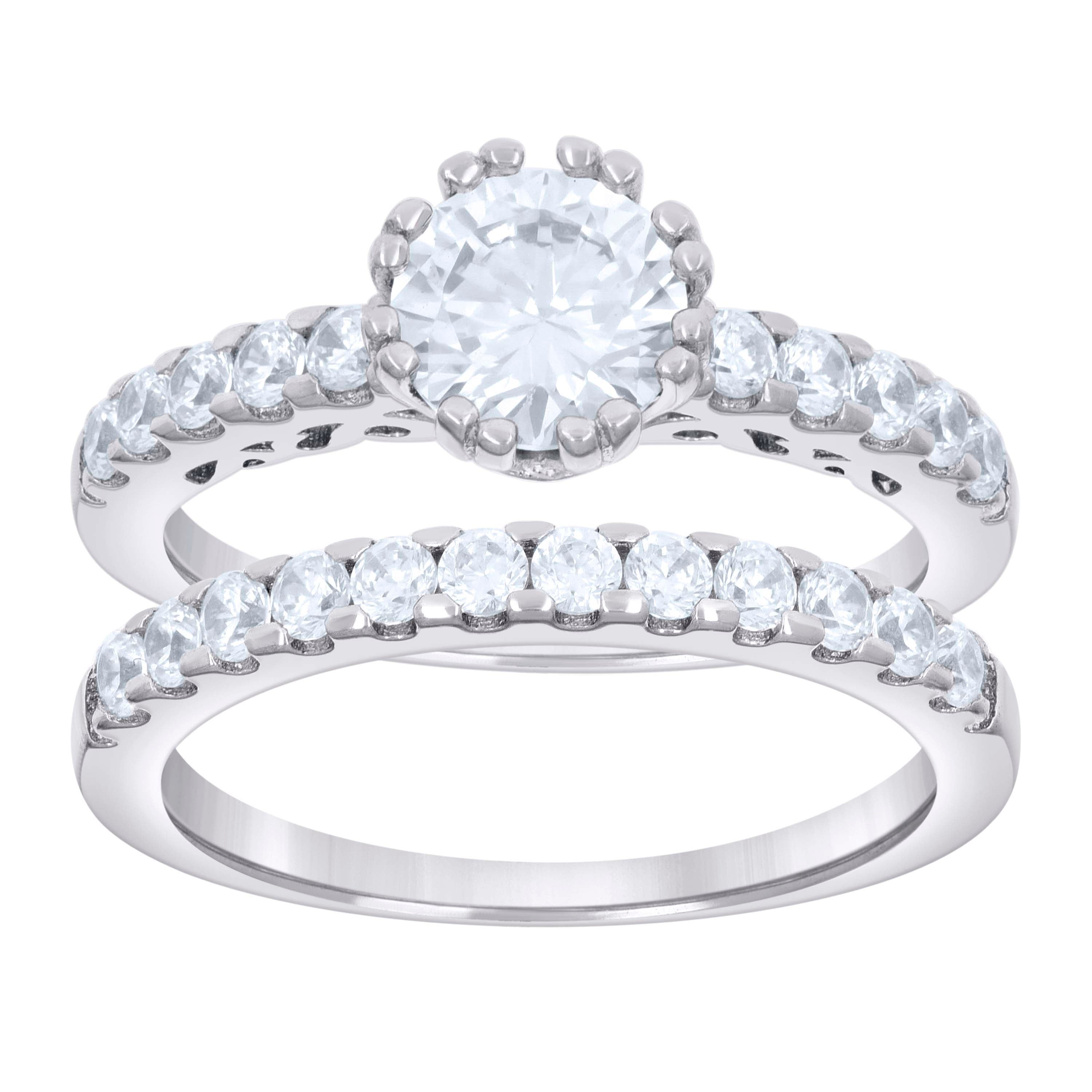 925 Sterling Silver Womens 1.84ct Moissanite Duo Ring Bridal Set Ring Size 8 - SLV-135505
