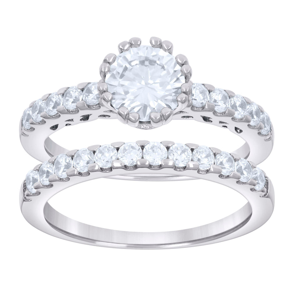 925 Sterling Silver Womens 1.84ct Moissanite Duo Ring Bridal Set Ring Size 8 - SLV-135505