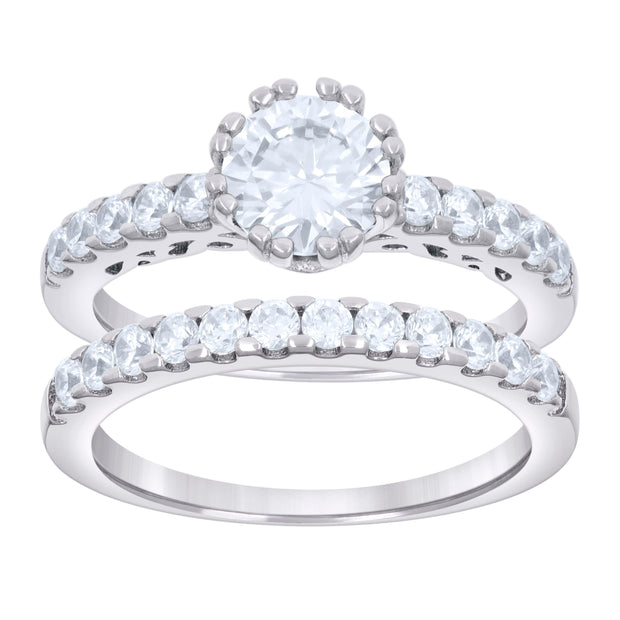 925 Sterling Silver Womens 1.84ct Moissanite Duo Ring Bridal Set Ring Size 9 - SLV-135506