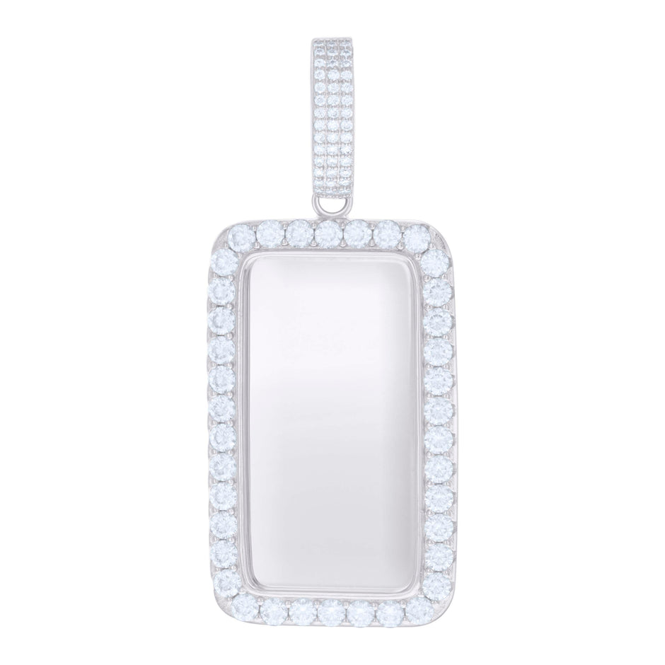 925 Sterling Silver Mens 2.72ct Moissanite Dogtag Picture Frame Pendant 