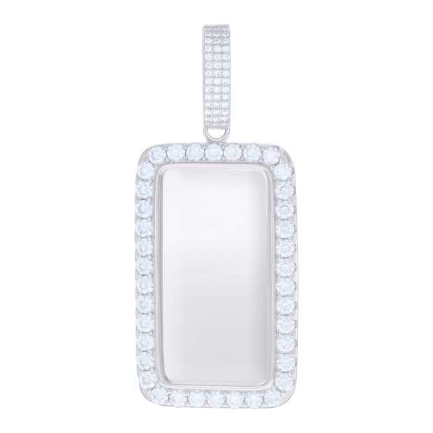 925 Sterling Silver Mens 2.72ct Moissanite Dogtag Picture Frame Pendant 