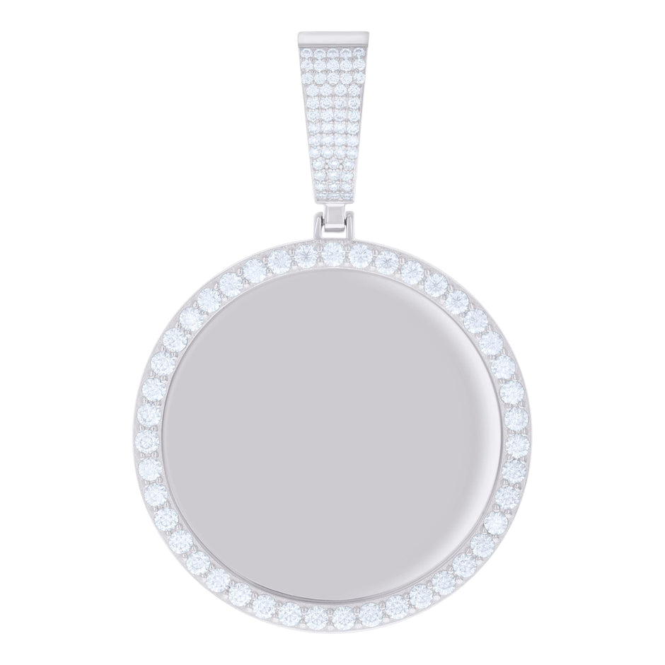 925 Sterling Silver Mens 3.04ct Moissanite Circle Picture Frame Pendant 