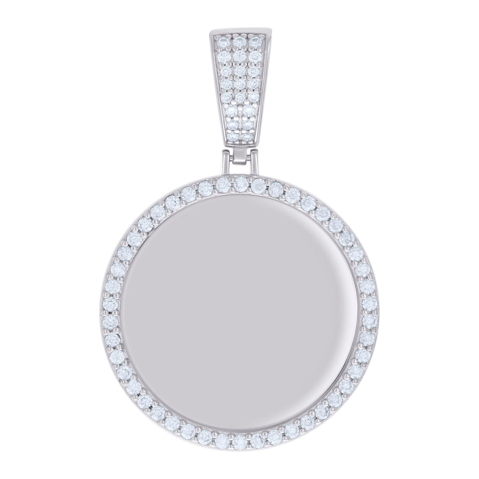 925 Sterling Silver Mens 1.20ct Moissanite Circle Picture Frame Pendant 