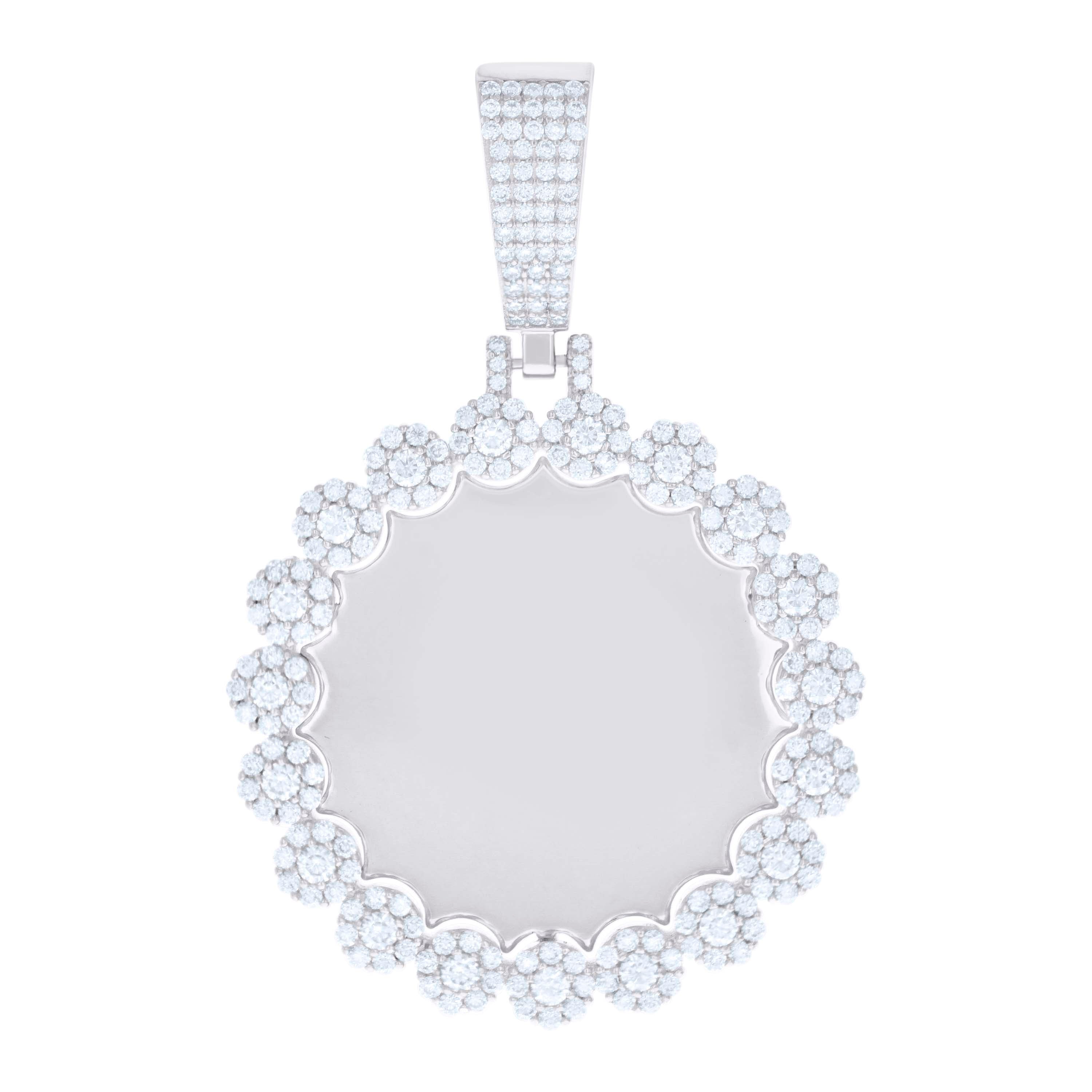 925 Sterling Silver Mens 3.67ct Moissanite Circle Picture Frame Pendant 