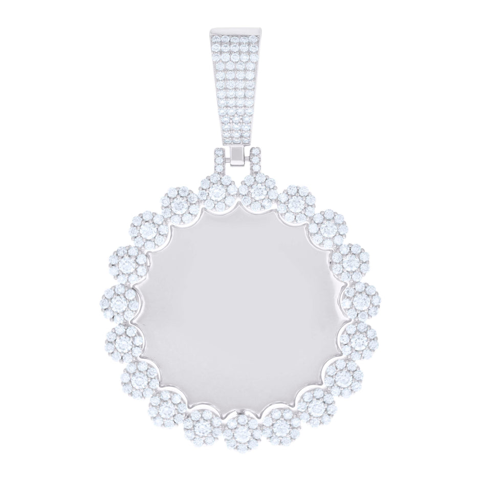 925 Sterling Silver Mens 3.67ct Moissanite Circle Picture Frame Pendant 
