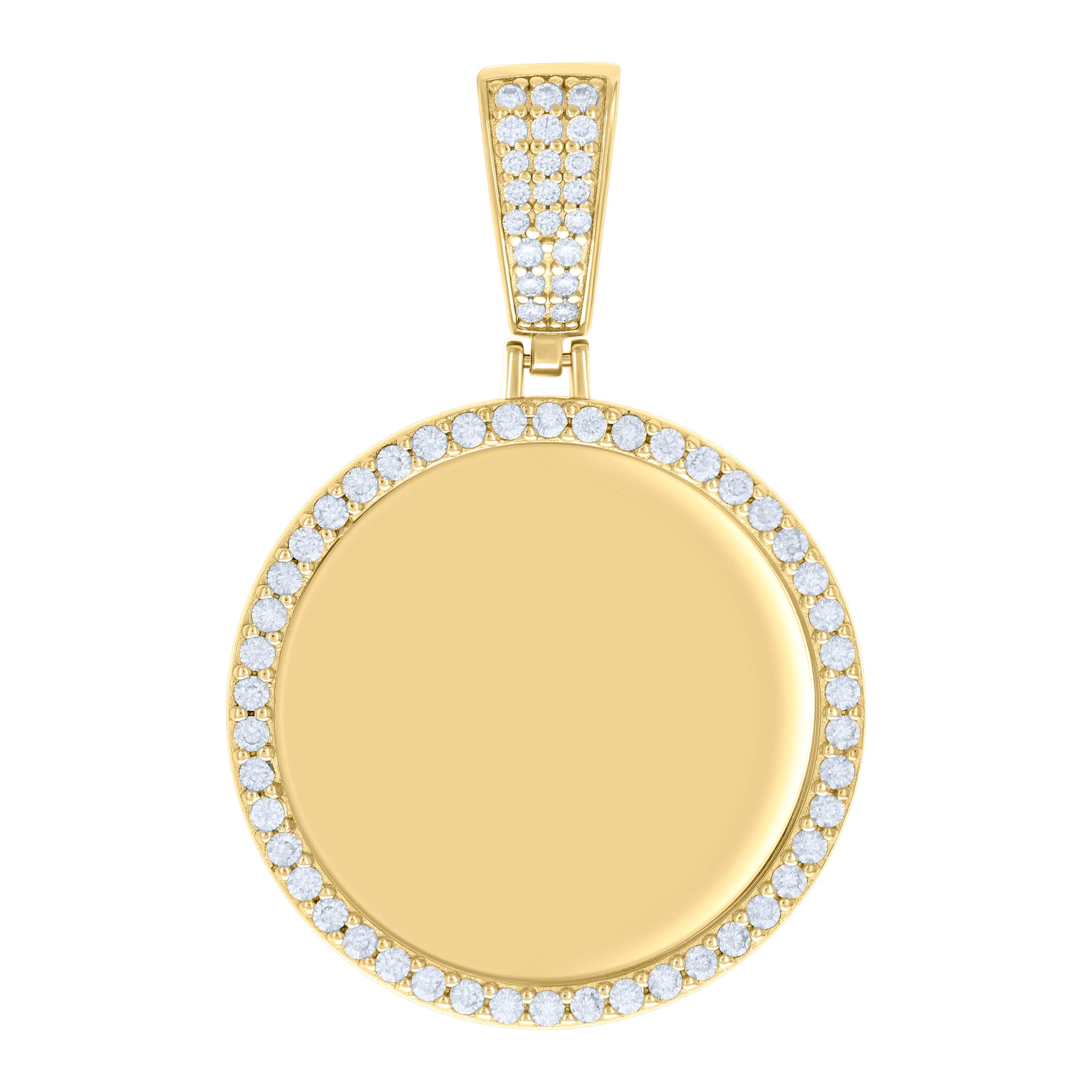 925 Sterling Silver Yellow-tone Mens 1.20ct Moissanite Circle Picture Frame Pendant 