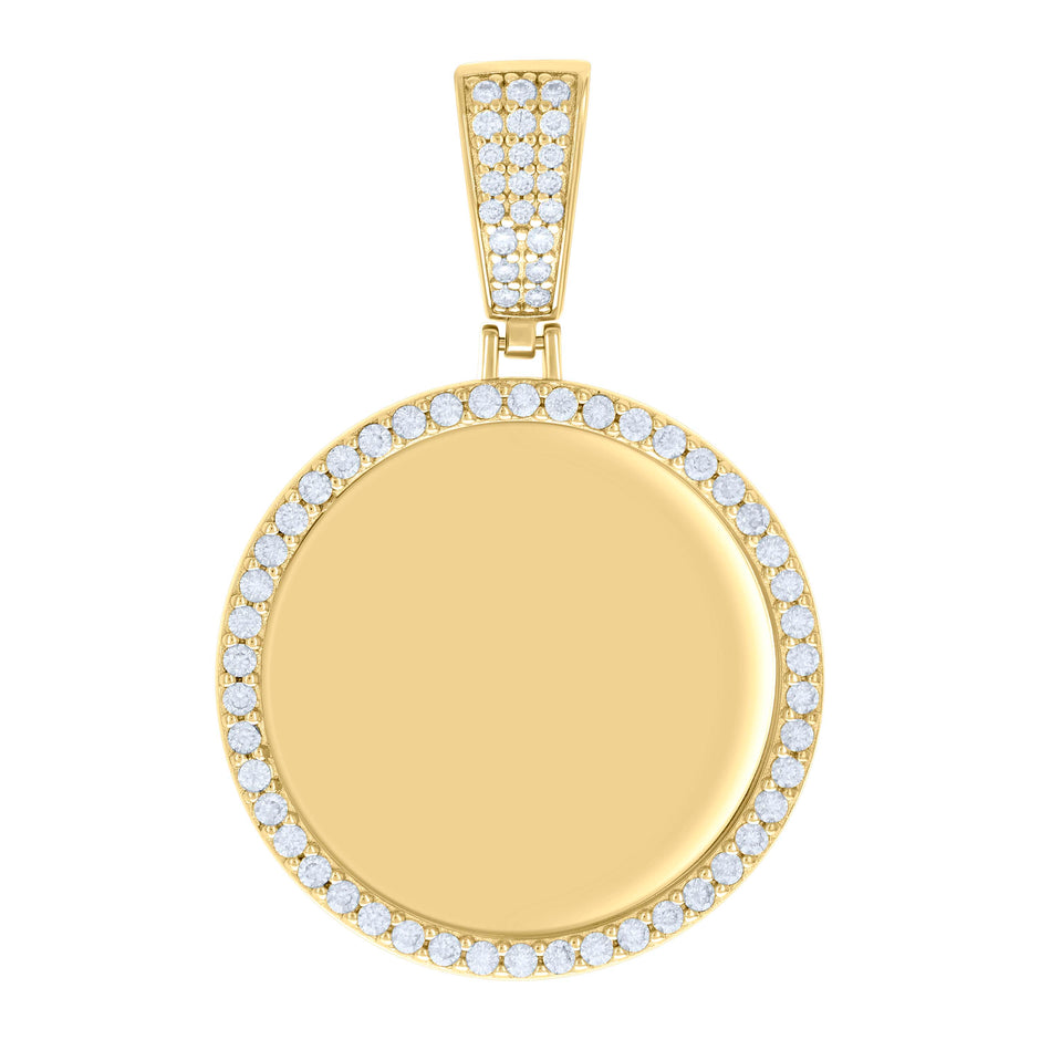 925 Sterling Silver Yellow-tone Mens 1.20ct Moissanite Circle Picture Frame Pendant 