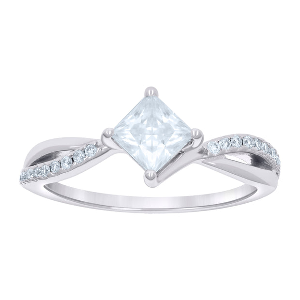 925 Sterling Silver Womens 1.00ct Baguette 0.21ct Round Moissanite Fashion Engagement Ring Size 7 - SLV-135539