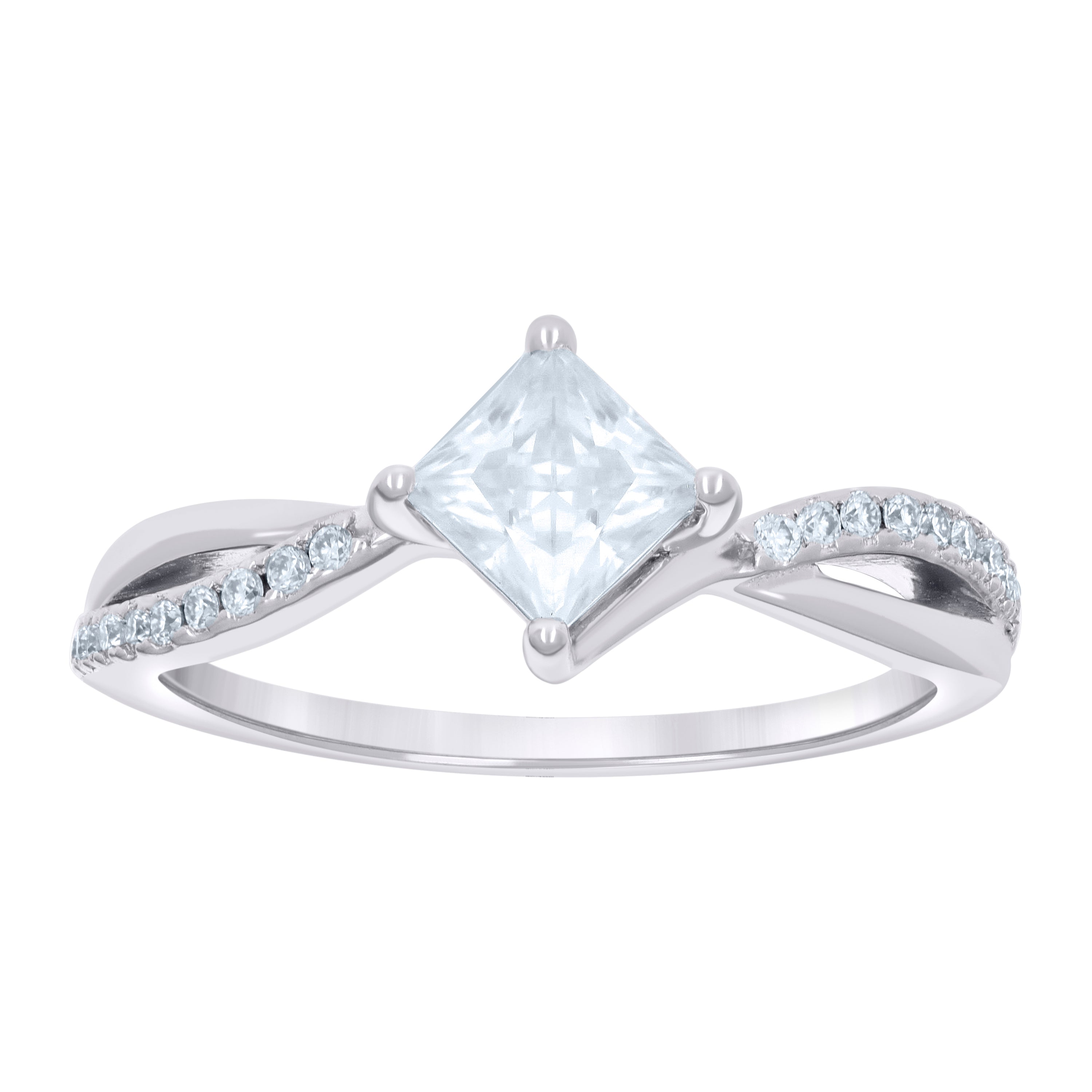 925 Sterling Silver Womens 1.00ct Baguette 0.21ct Round Moissanite Fashion Engagement Ring Size 8 - SLV-135540