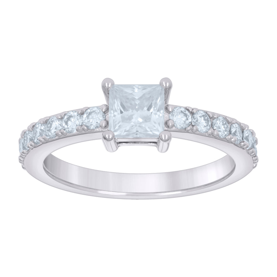 925 Sterling Silver Womens 1.00ct Baguette 0.82ct Round Moissanite Fashion Engagement Ring Size 8 - SLV-135547