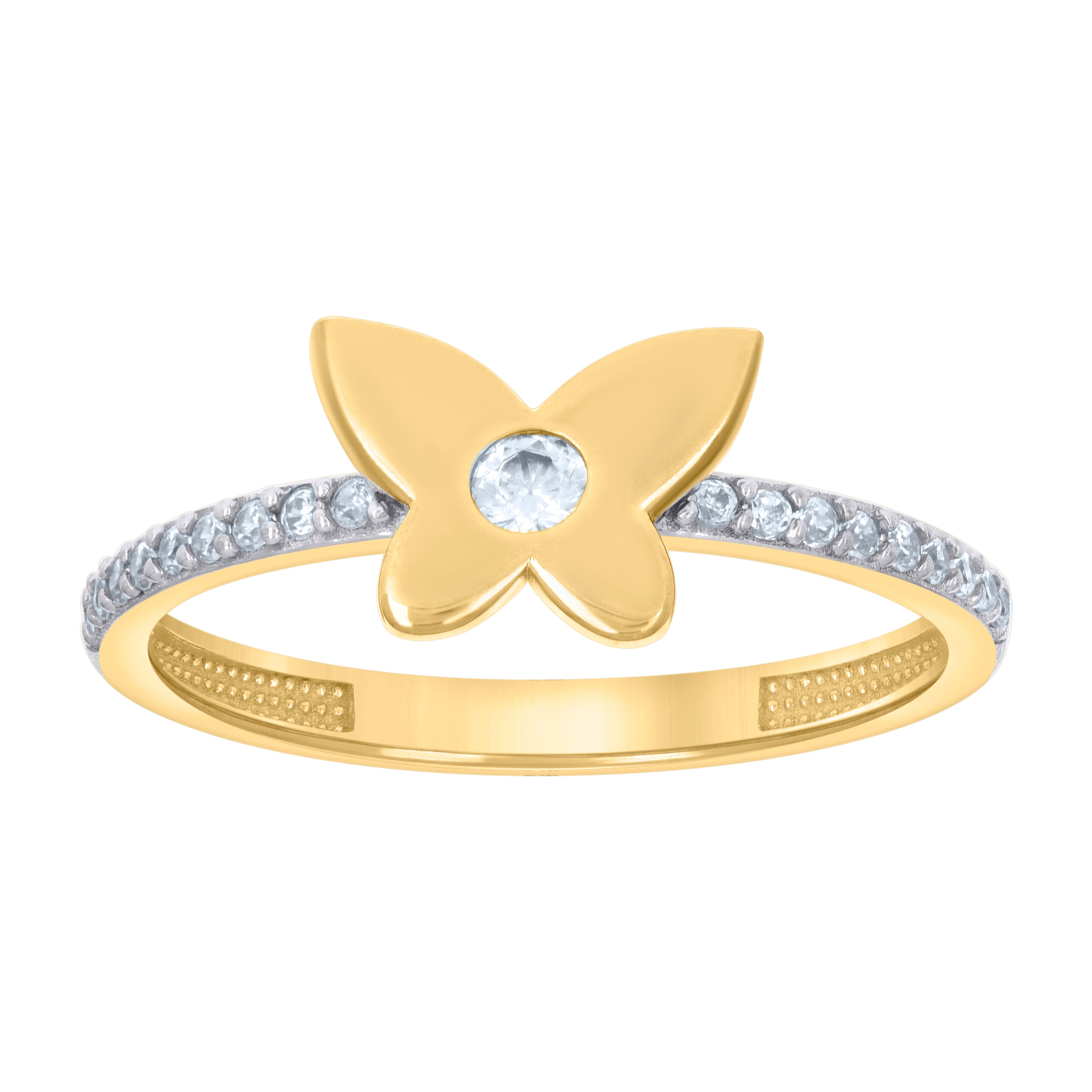 10kt Two-tone Gold Womens Cubic-Zirconia Butterfly Fashion Ring 