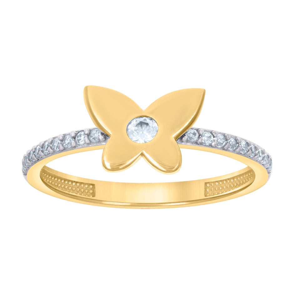 10kt Two-tone Gold Womens Cubic-Zirconia Butterfly Fashion Ring 