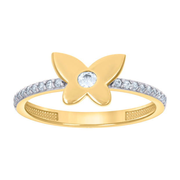 10kt Two-tone Gold Womens Cubic-Zirconia Butterfly Fashion Ring 