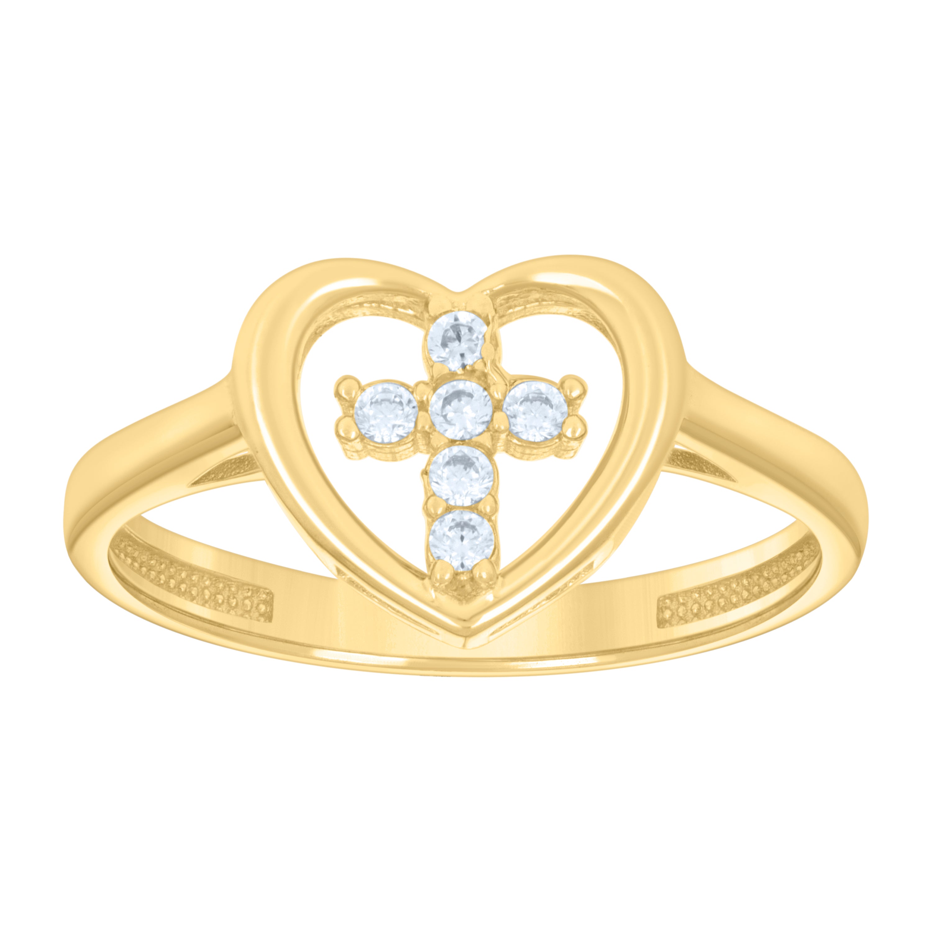 10kt Yellow Gold Womens Cubic-Zirconia Cross Heart Ring 
