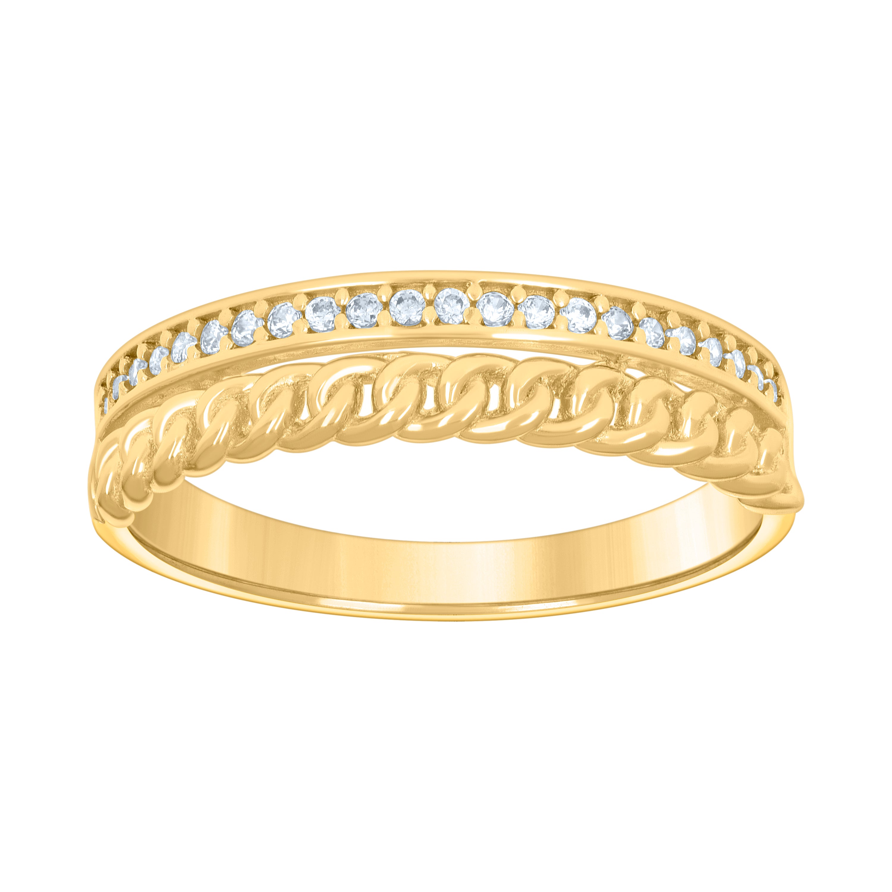 10kt Yellow Gold Womens Cubic-Zirconia Single Row CZ Cuban Link Fashion Ring 