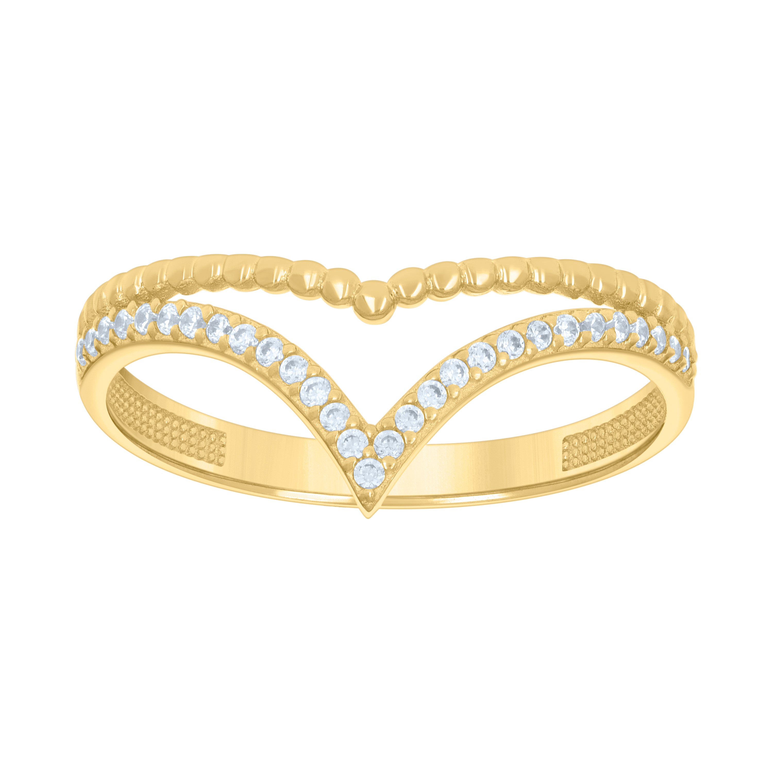 10kt Yellow Gold Womens Cubic-Zirconia V-Shaped Fashion Ring 