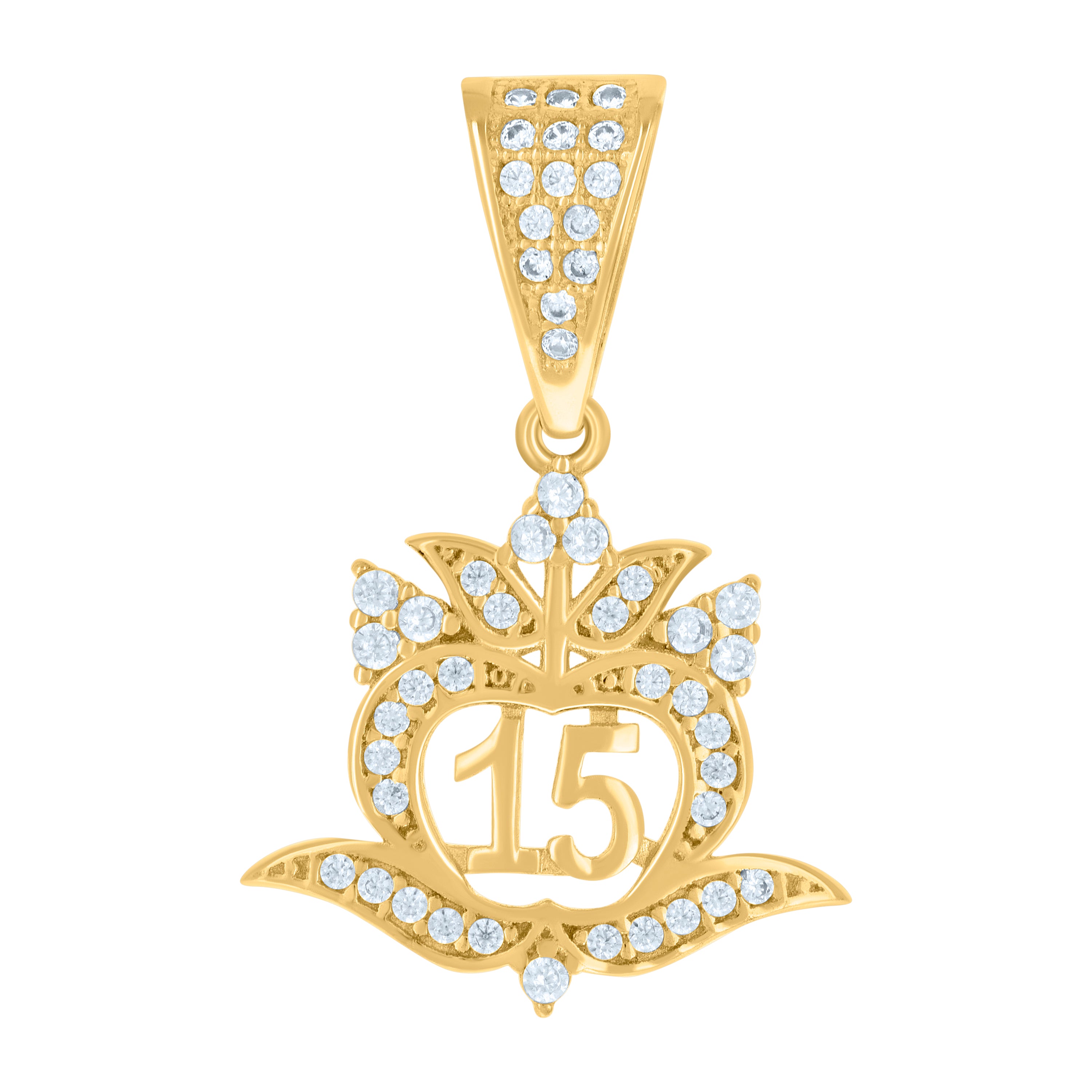 10kt Yellow Gold Womens Cubic-Zirconia Apple Shaped 15 Quinceanera Charm Pendant 