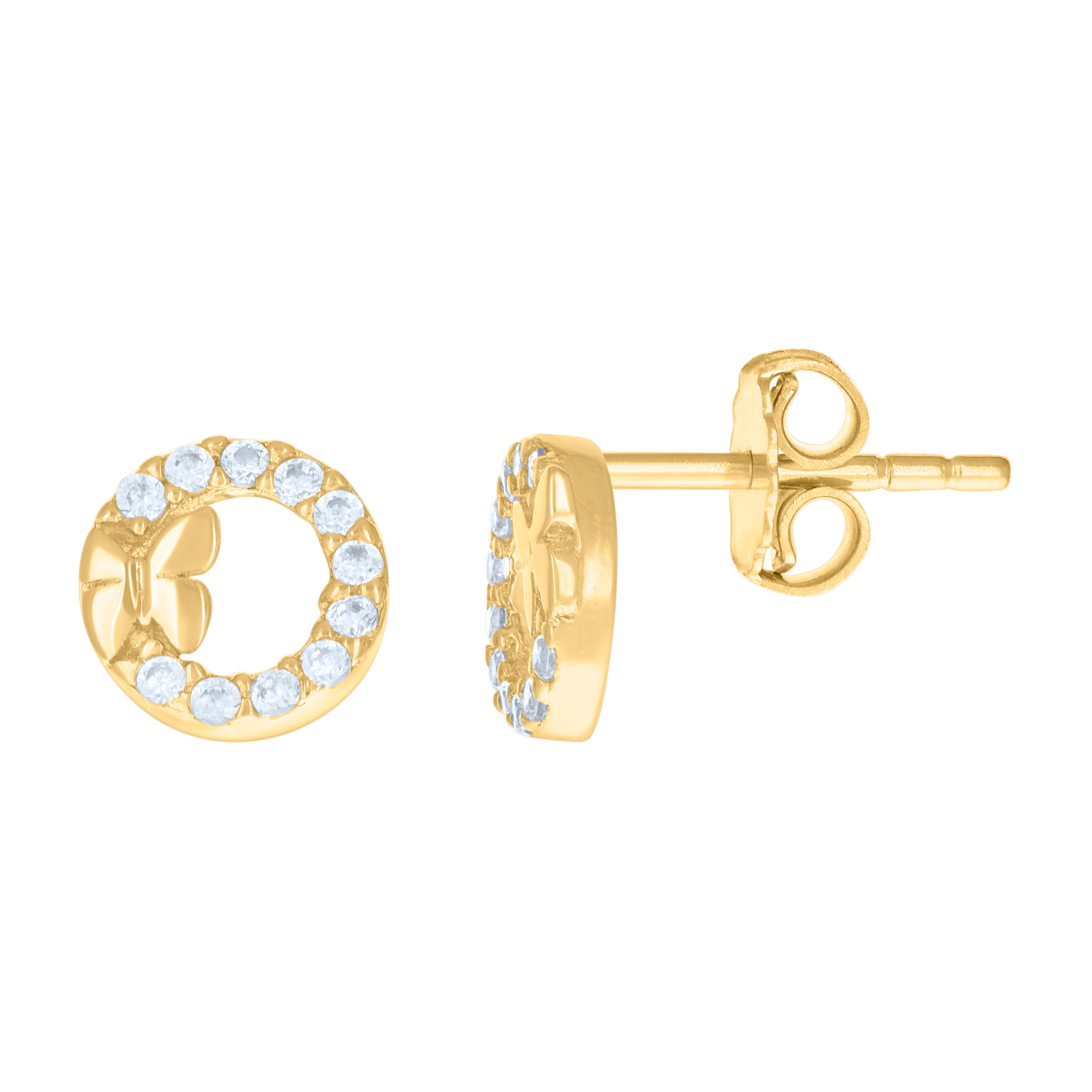 10kt Yellow Gold Womens Cubic-Zirconia Butterfly Fashion Stud Earrings