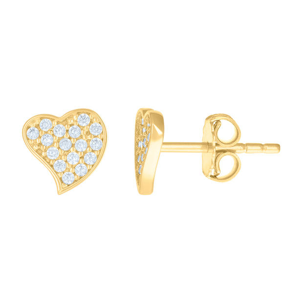 10kt Yellow Gold Womens Cubic-Zirconia Heart Stud Earrings