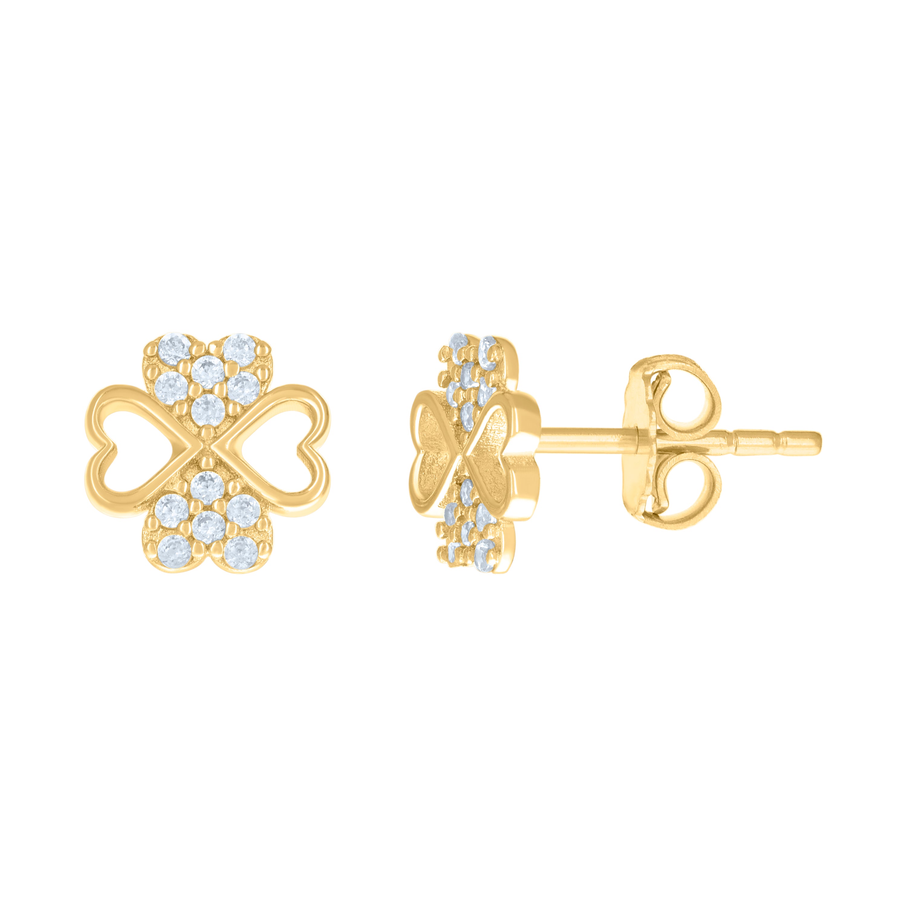 10kt Yellow Gold Womens Cubic-Zirconia Flower Heart Stud Earrings