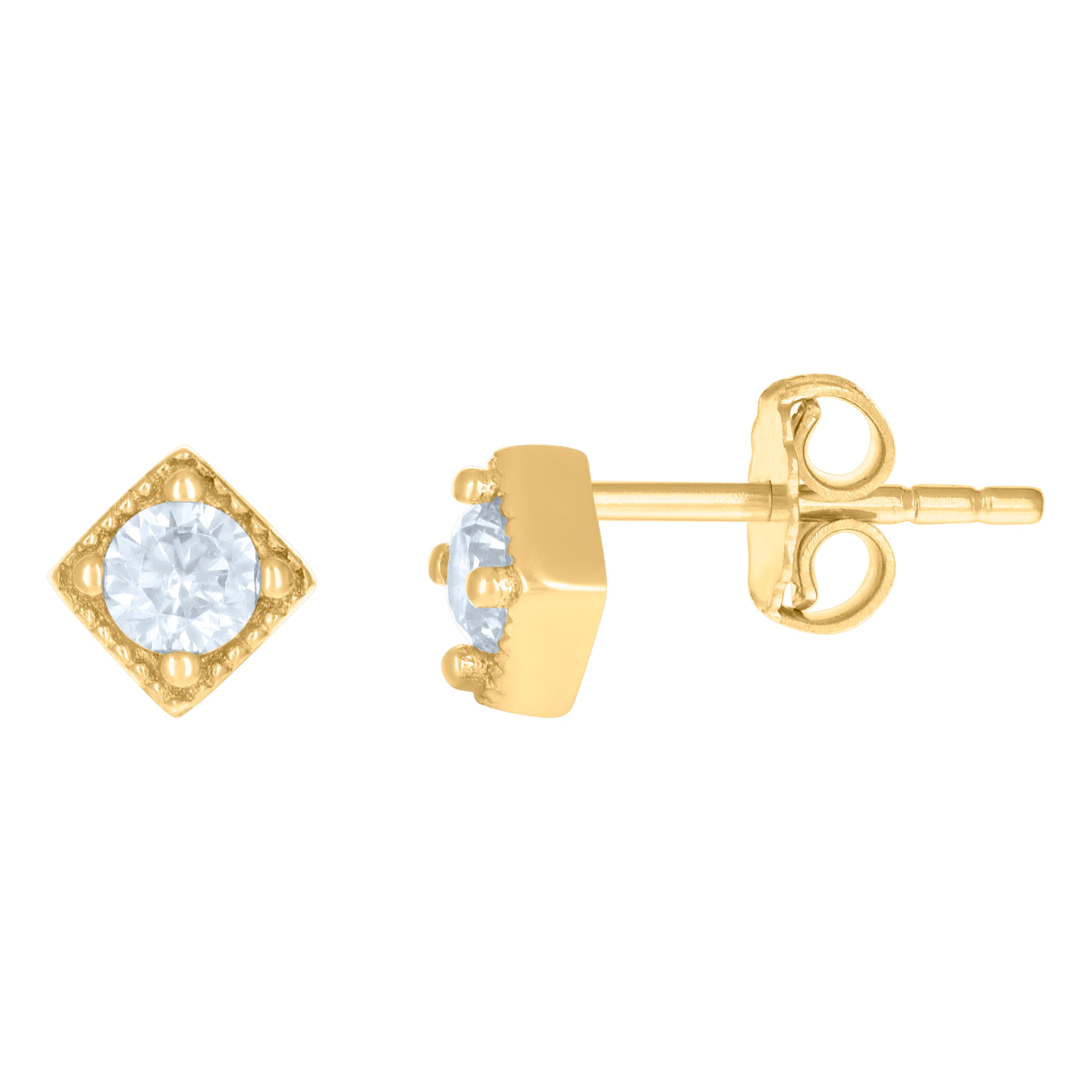 10kt Yellow Gold Womens Cubic-Zirconia Square Fashion Stud Earrings