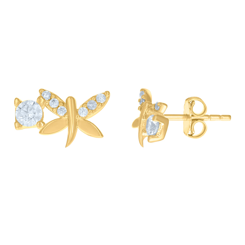 10kt Yellow Gold Womens Cubic-Zirconia Dragonfly Fashion Stud Earrings
