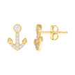 10kt Yellow Gold Womens Cubic-Zirconia Anchor Ocean Stud Earrings