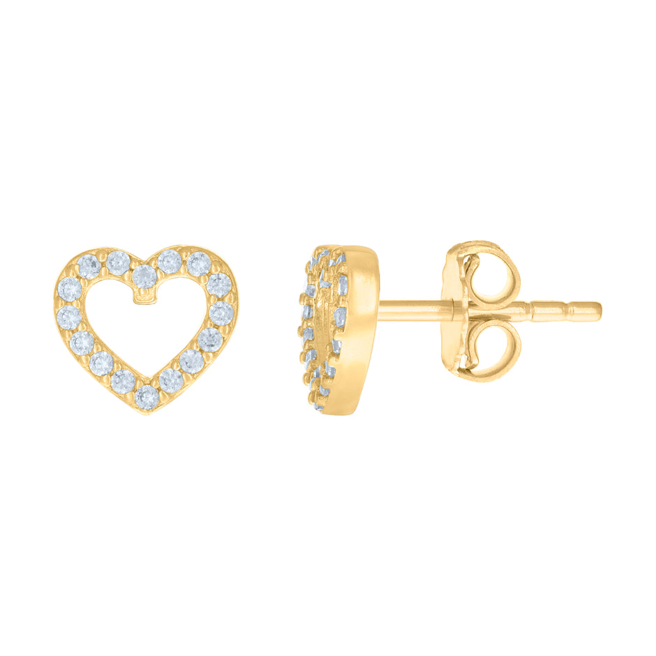 10kt Yellow Gold Womens Cubic-Zirconia Heart Stud Earrings